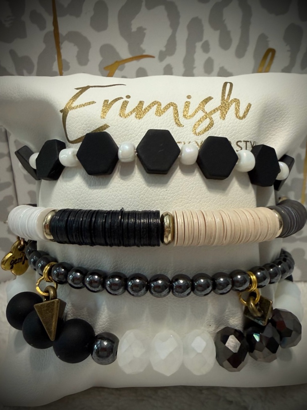 New ERIMISH Bracelets - 4 Pc - B&W - Custom Regular, Kids or Extended Size